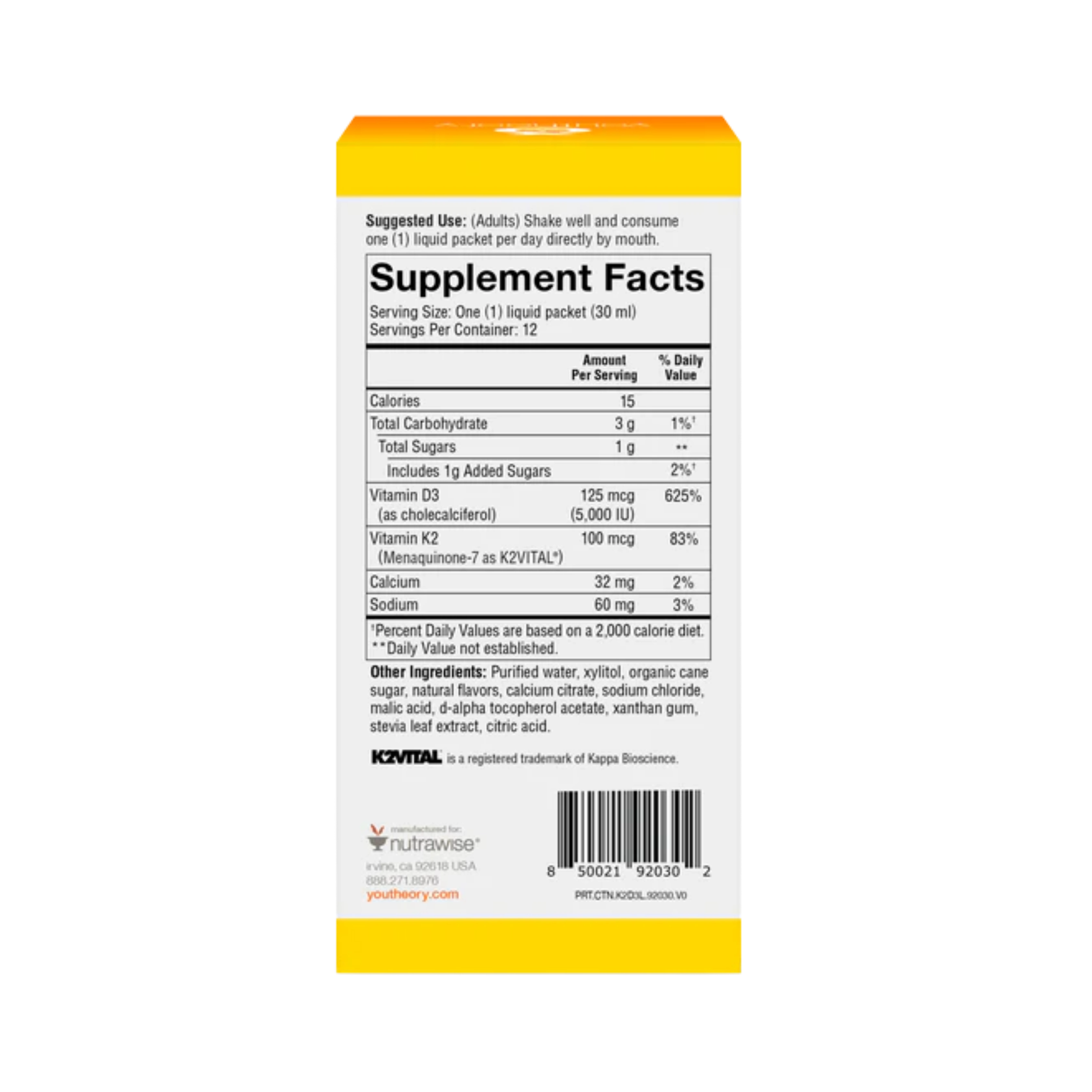 Youtheory, K2 and D3 Liquid, 12 Packets, 1 fl OZ