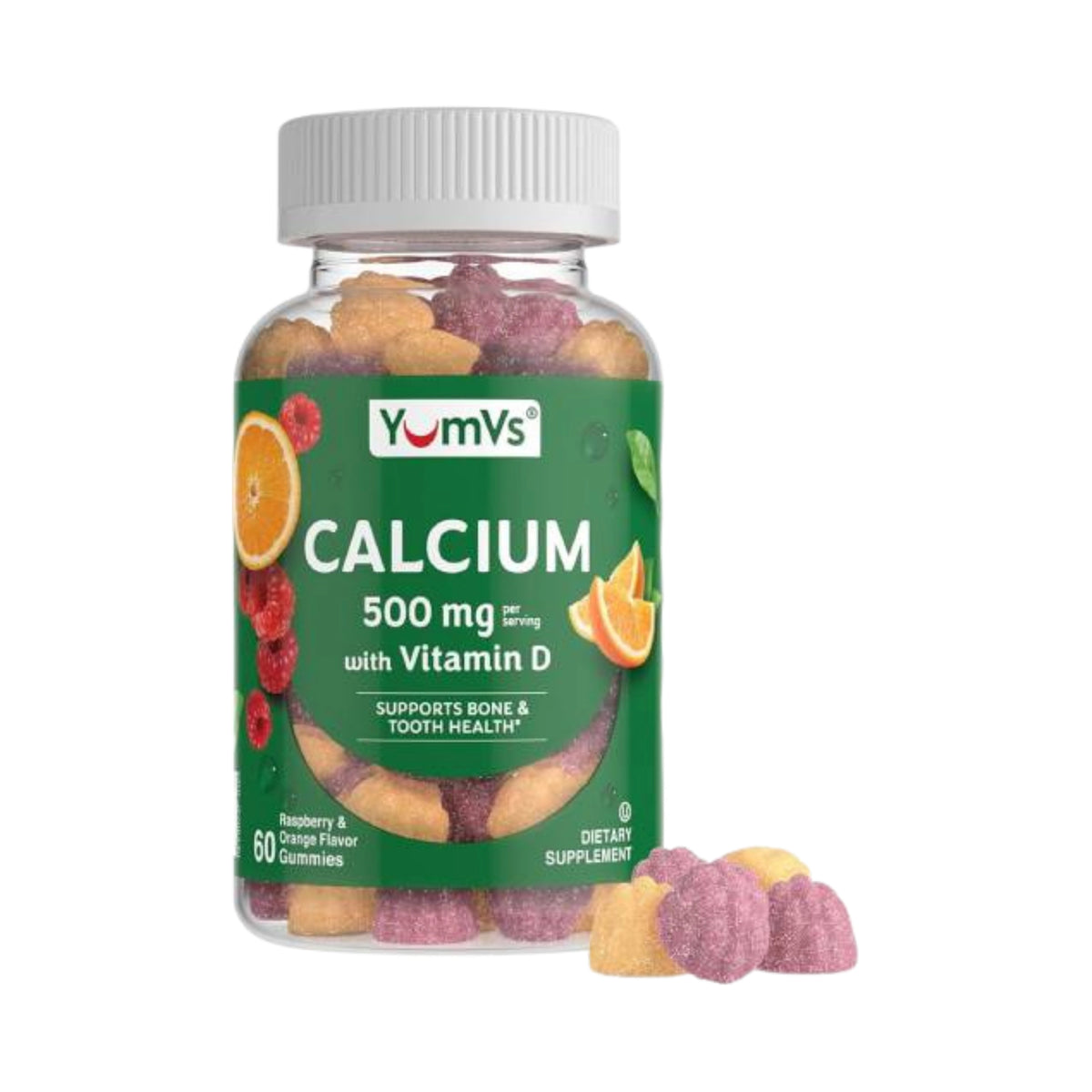 YumVs, Calcium with Vitamin D,  Orange and Berry Flavor, 500 mg, 60 Gummies