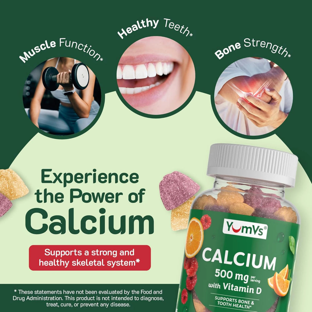 YumVs, Calcium with Vitamin D,  Orange and Berry Flavor, 500 mg, 60 Gummies