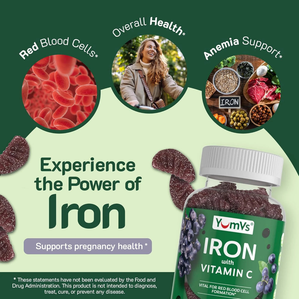 YumVs, Iron with Vitamin C, Grape Flavor, 60 Gummies