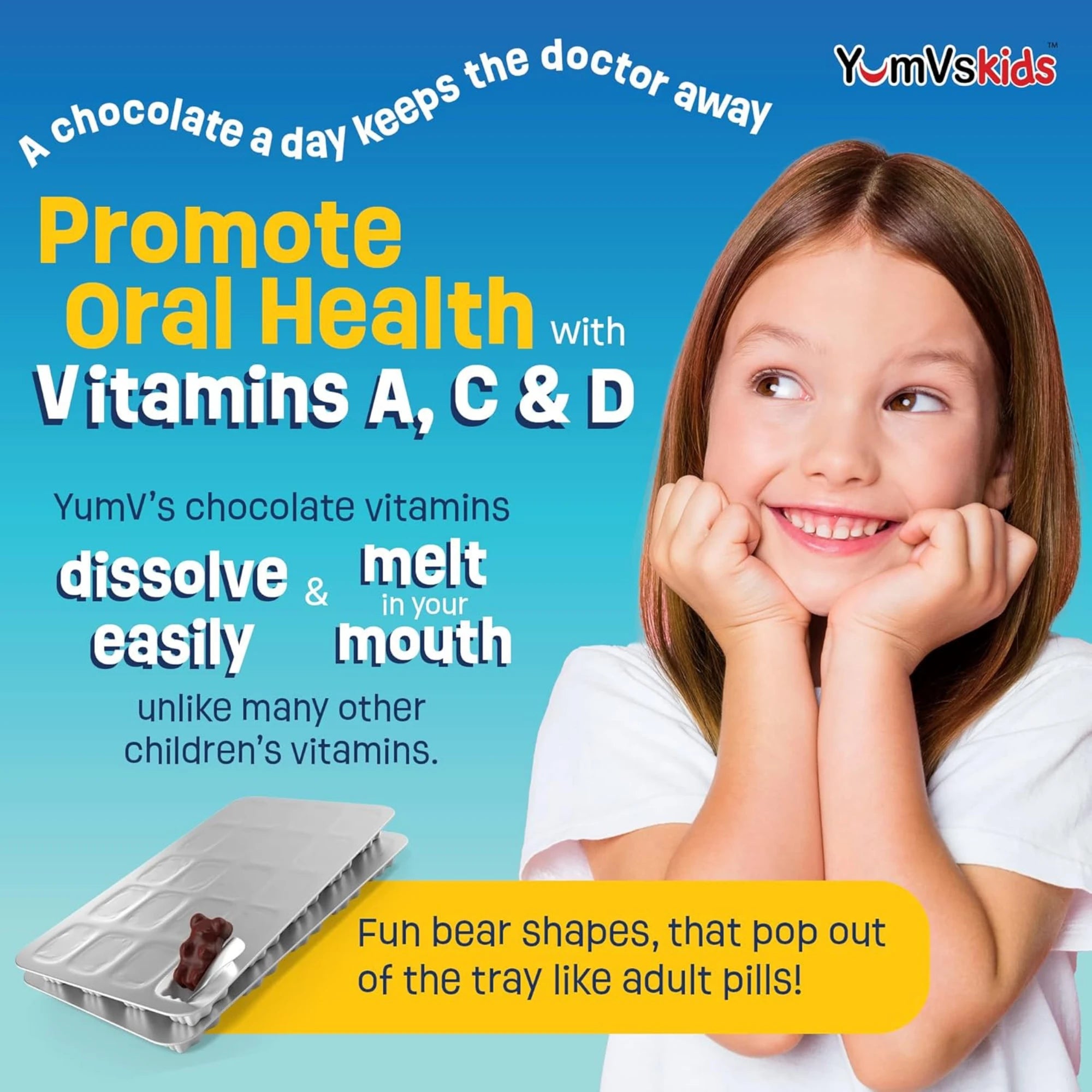YumVs, Kids, Multi V with Multi-Mineral Formula, Milk Chocolate , 60 Bears
