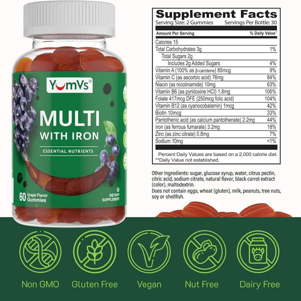YumVs, Multi with Iron, Grape Flavor, 60 Gummies