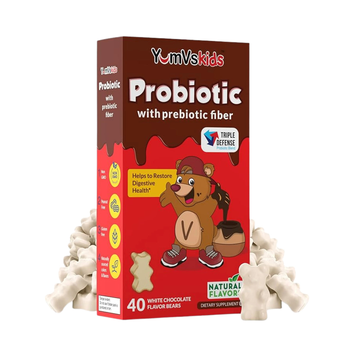 YumVs, Probiotic with Prebiotic Fiber, White Chocolate Flavor, 40  Bears