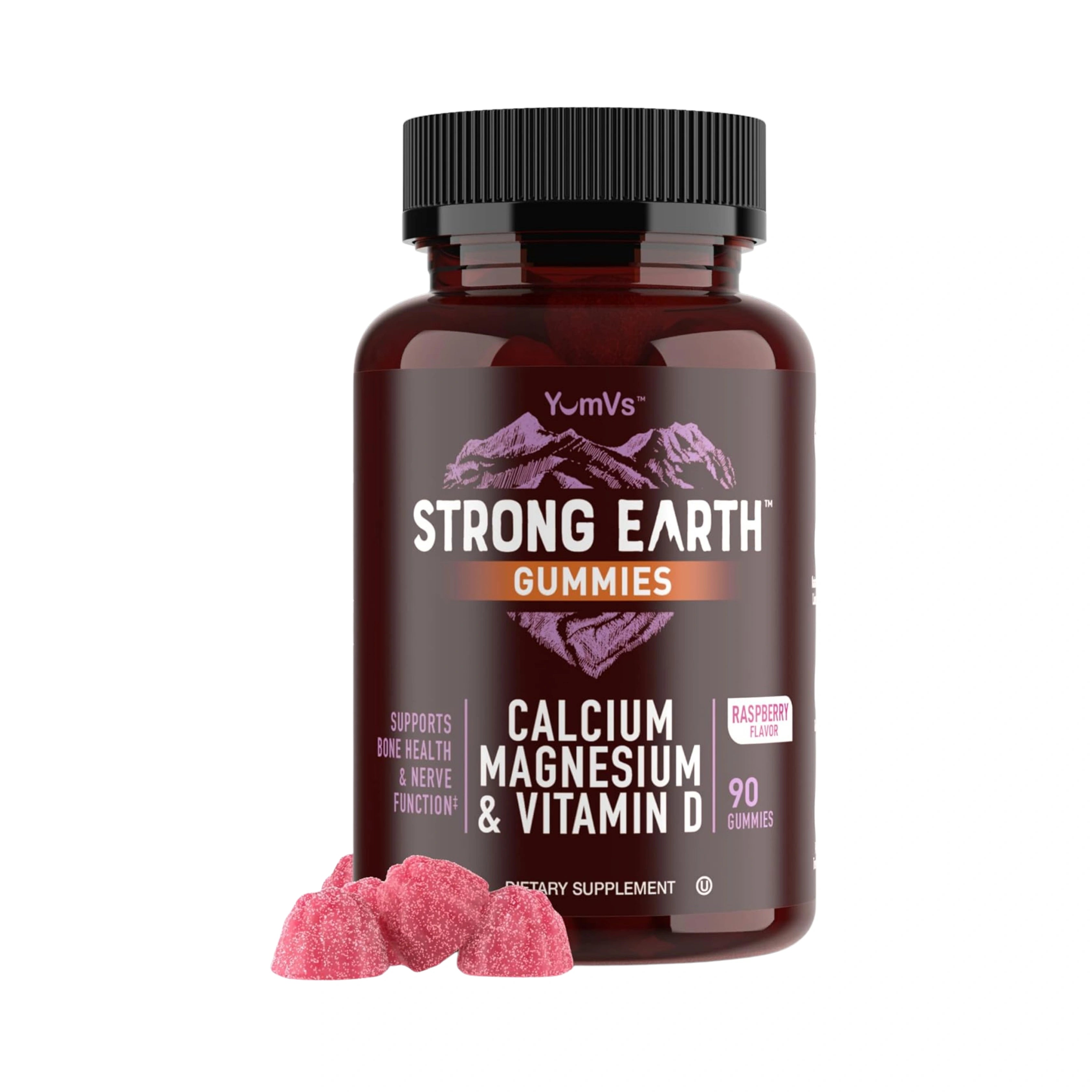 YumVs, Strong Earth Gummies, Calcium Magnesium & Vitamin D, Raspberry, 90 Gummies