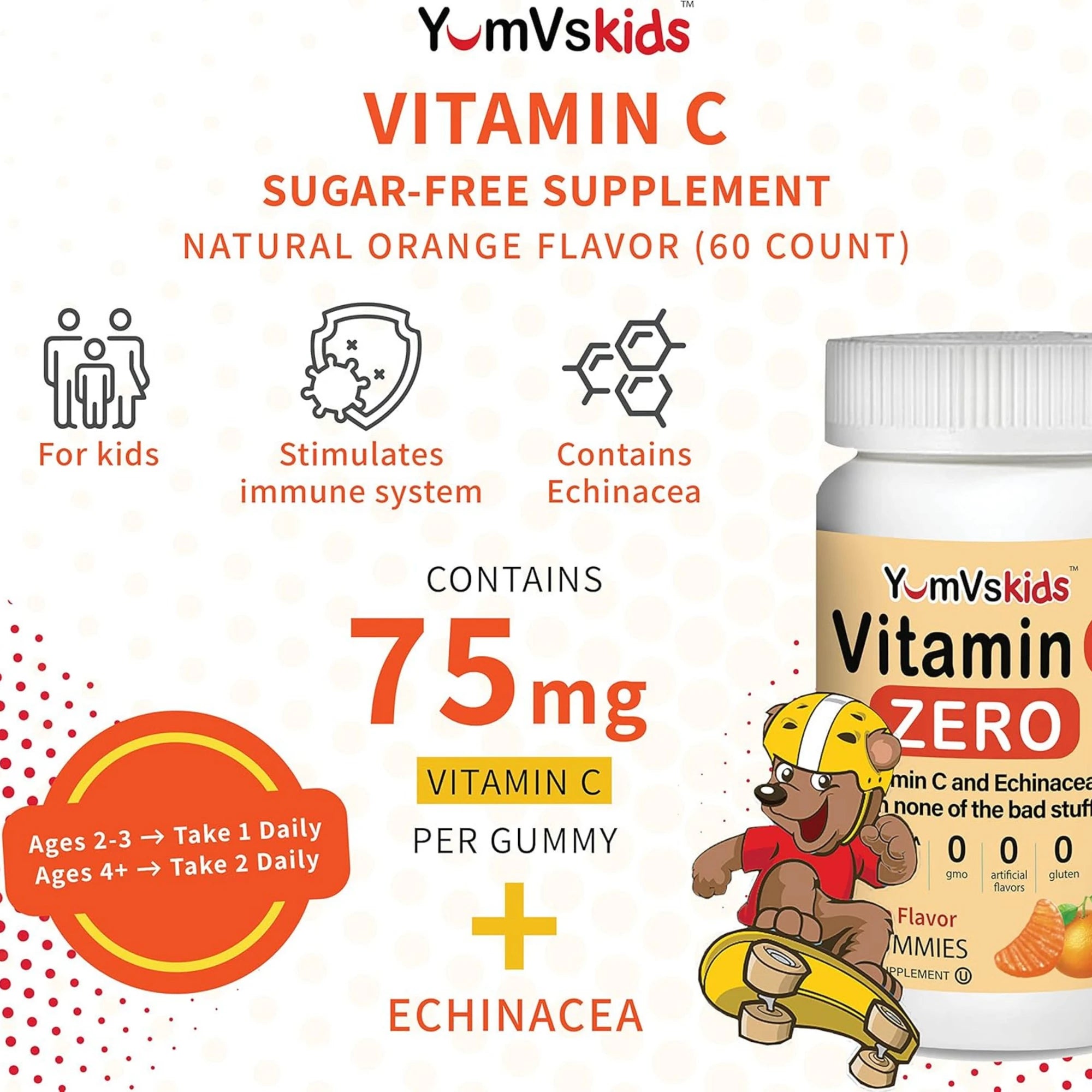 YumVs, Vitamin C ZERO, Orange Flavor, 60 Gummies