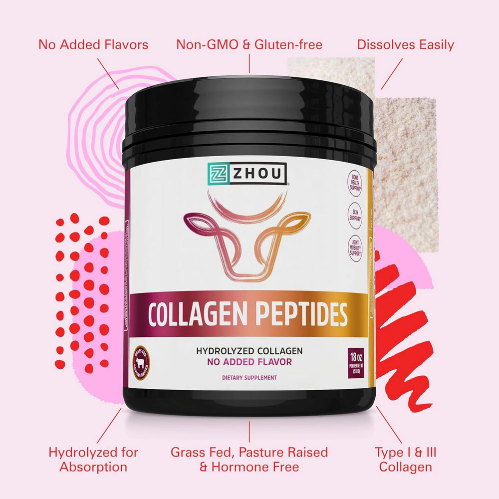 Zhou, Collagen Peptides, Pure Hydrolized Collagen Powder,  18 Oz Ounce