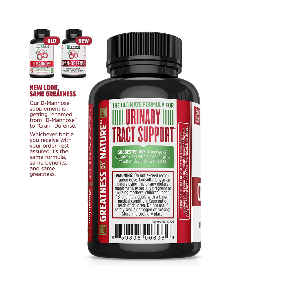 Zhou, Cran-Defense, Urinary Tract Formula, Extract 1000 mg, 60 Veggie Capsules