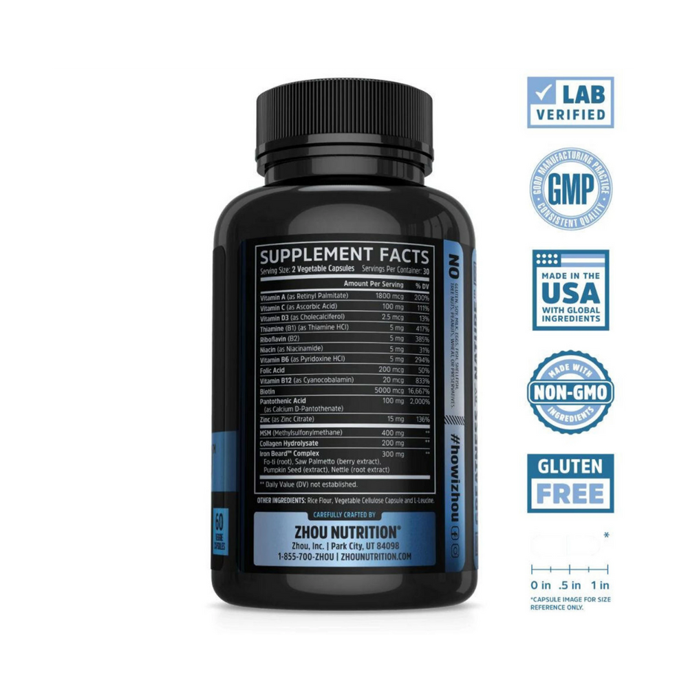 Zhou, Iron Beard, Premium Beard &  Hair Growth Formula, 60 Veggie Capsules