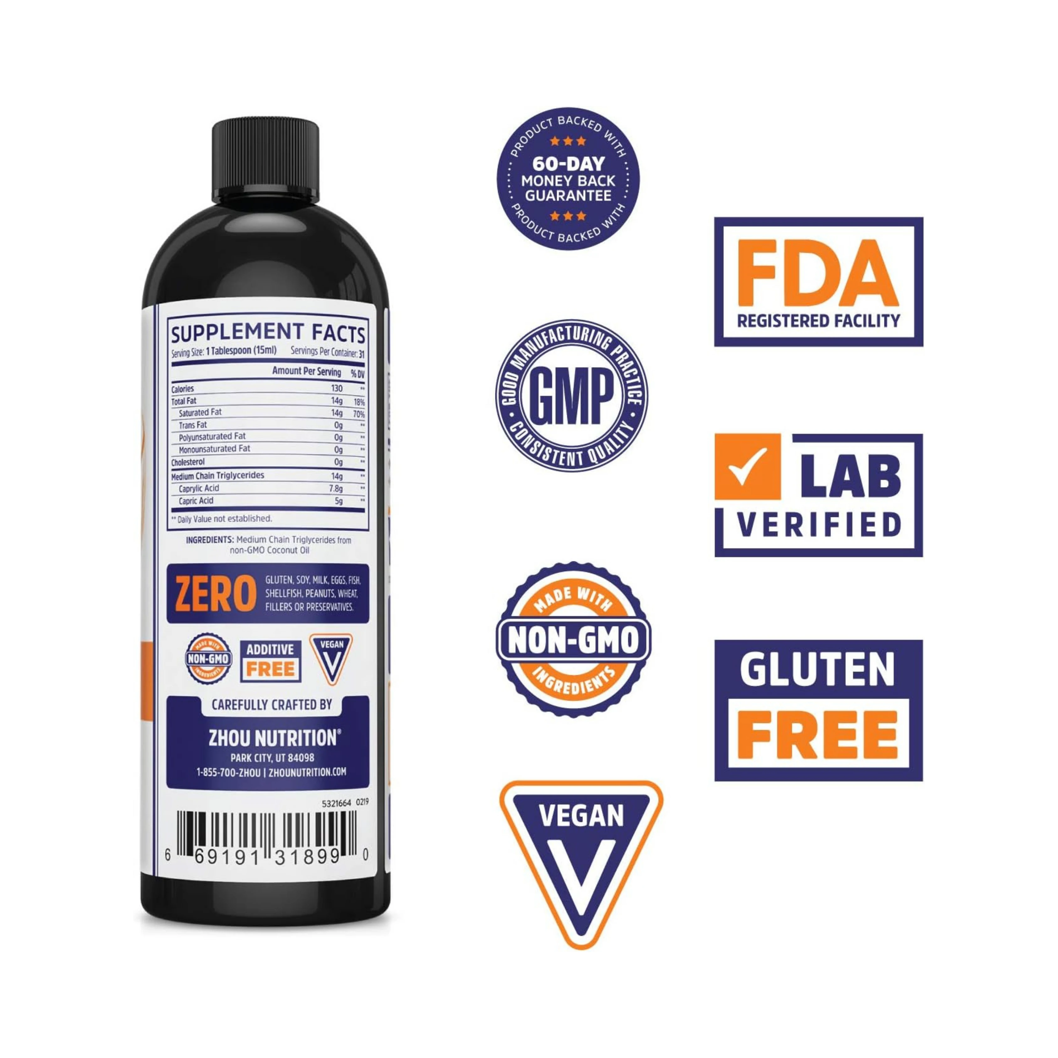 Zhou, MCT Oil 16Oz Ounce