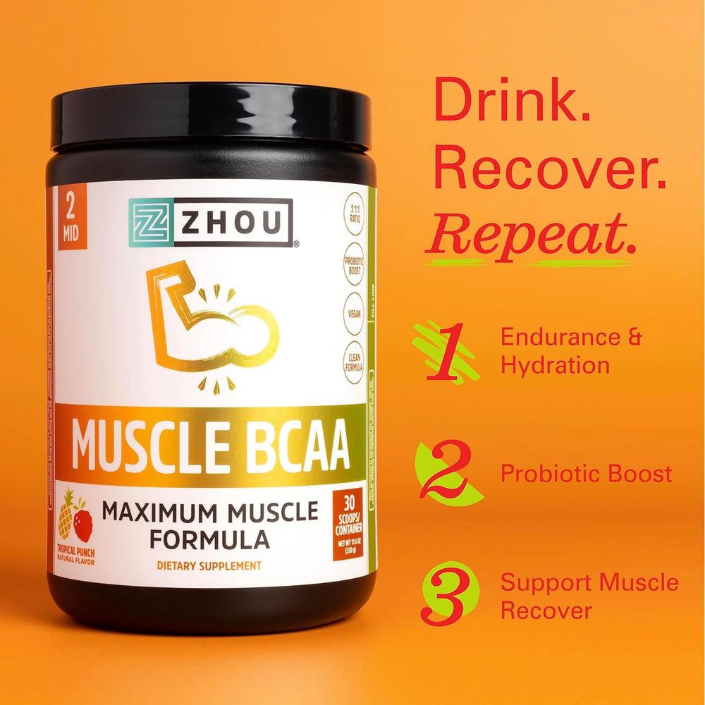 Zhou, Muscle BCAA, Maximum Muscle Formula, 30 Scoops, 11.6 Oz Ounce