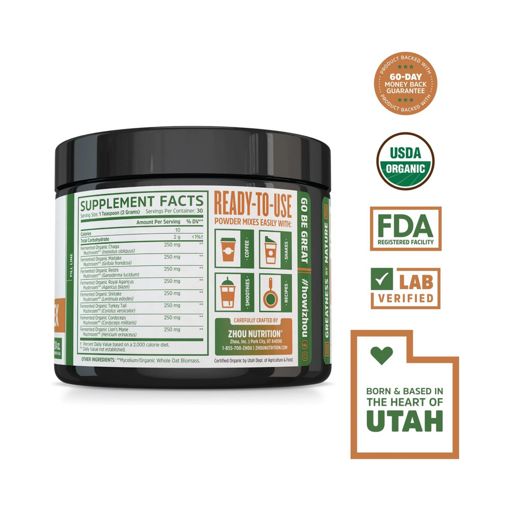 Zhou, Mushroom 8-Plex 2000mg, 2.14 Oz Ounce